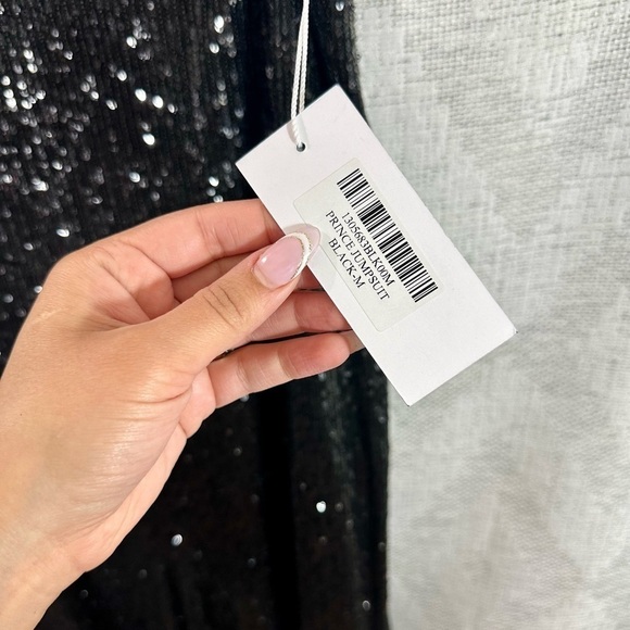 NWT Reformation black sequin wide leg Prince jumpsuit size M - Picture 4 of 10